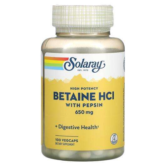 Основне фото товара Solaray, High Potency Betaine HCL with Pepsin 650 mg, Бетаїн Г...