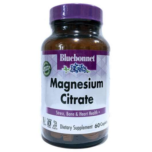 Основне фото товара Bluebonnet, Magnesium Citrate 400 mg, Цитрат Магнію, 60 каплет