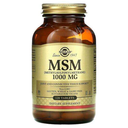 Основне фото товара Solgar, MSM Methylsulfonylmethane 1000 mg, МСМ 1000 мг, 120 та...