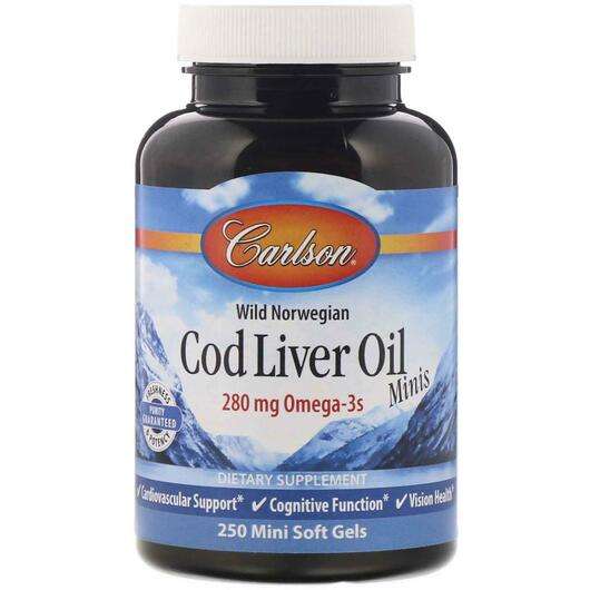 Основне фото товара Carlson, Wild Norwegian Cod Liver Oil, Олія з печінки тріски, ...