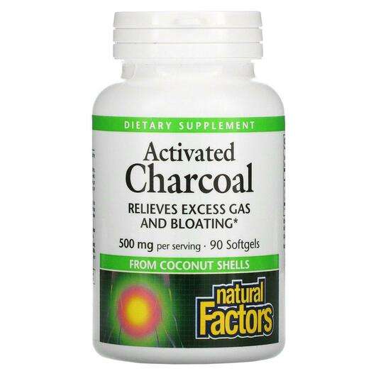 Основне фото товара Natural Factors, Activated Charcoal 500 mg 90, Активоване вугі...