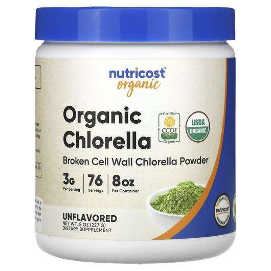 Основне фото товара Nutricost, Organic Chlorella Unflavored, Хлорела, 227 г