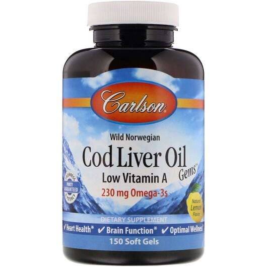 Основне фото товара Carlson, Cod Liver Oil Gems Low Vitamin A, Олія з печінки тріс...