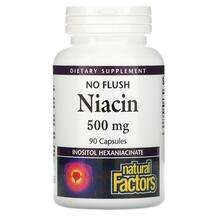 Natural Factors, No Flush Niacin 500 mg 90, Ніацин, 90 капсул