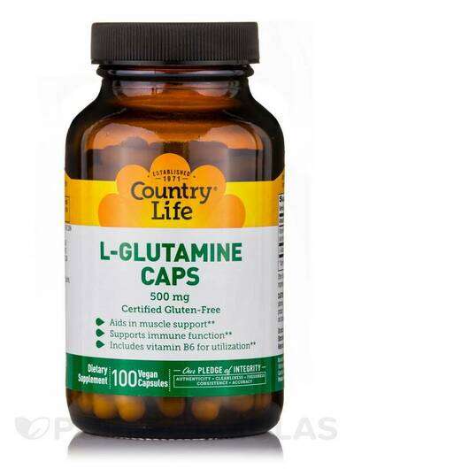 Основное фото товара Country Life, L-Глютамин, L-Glutamine Caps 500 with B-6, 100 к...