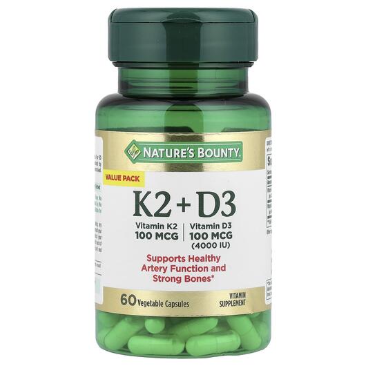 Основное фото товара Nature's Bounty, Витамин K2, Vitamin K2 + D3, 60 капсул