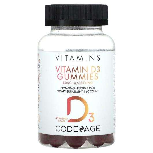 Основное фото товара CodeAge, Витамин D3, Vitamin D3 Gummies Non-GMO Pectin Based S...