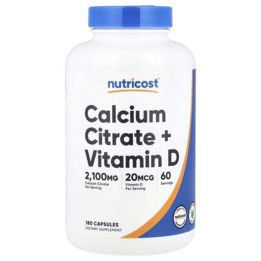 Основное фото товара Nutricost, Кальций, Calcium Citrate + Vitamin D, 180 капсул