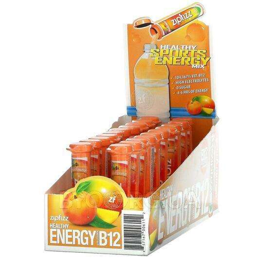 Healthy Sports Energy Mix with Vitamin B12 Peach Mango 20 Tubes, Шоколадні батончики, 11 g Each