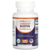 Vitamatic, Biotin Max Strength 20000 mcg, Вітамін B7 Біотин, 1...