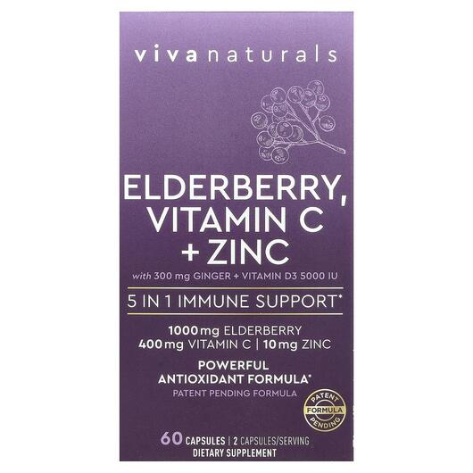 Основне фото товара Elderberry Vitamin C + Zinc with Ginger +, Корінь Імбиру, 60 капс