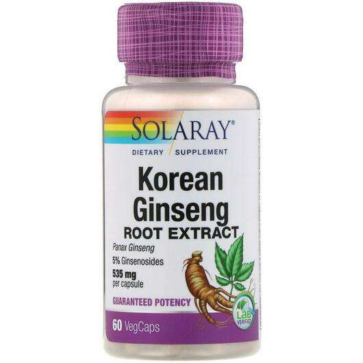 Основное фото товара Solaray, Экстракт корня Женьшеня 535 мг, Korean Ginseng 535 mg...