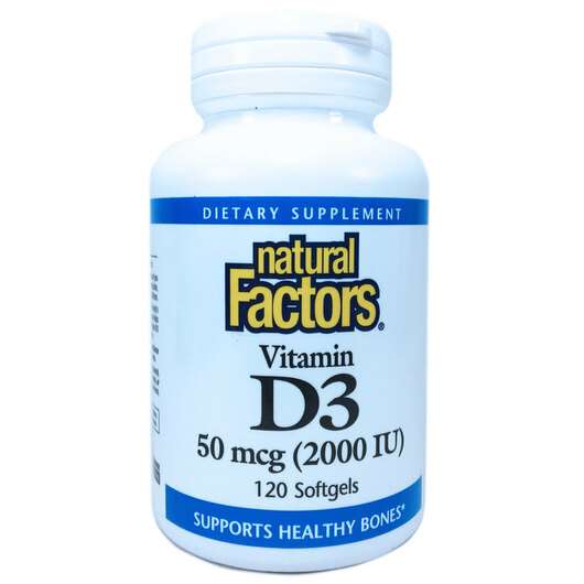 Основне фото товара Natural Factors, Vitamin D3 2000 IU 120, Вітамін D3 2000 МО, 1...