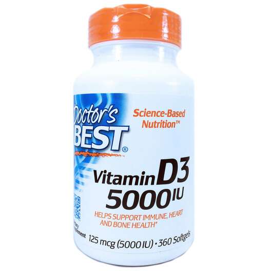 Vitamin D3 5000 IU, Витамин D3 125 мкг, 360 капсул