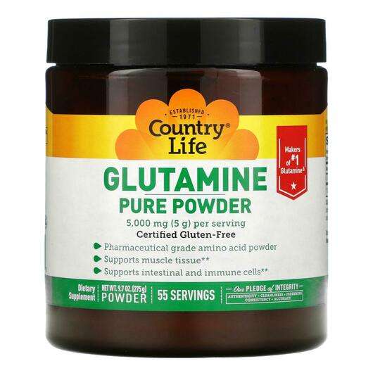 Основне фото товара Country Life, Glutamine Pure Powder, L-Глутамін 5000 мг, 275 г