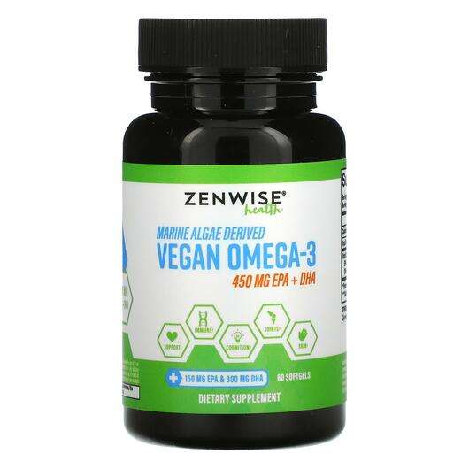 Основне фото товара Zenwise, Marine Algae Derived Vegan Omega-3 225 mg, Омега 3, 6...