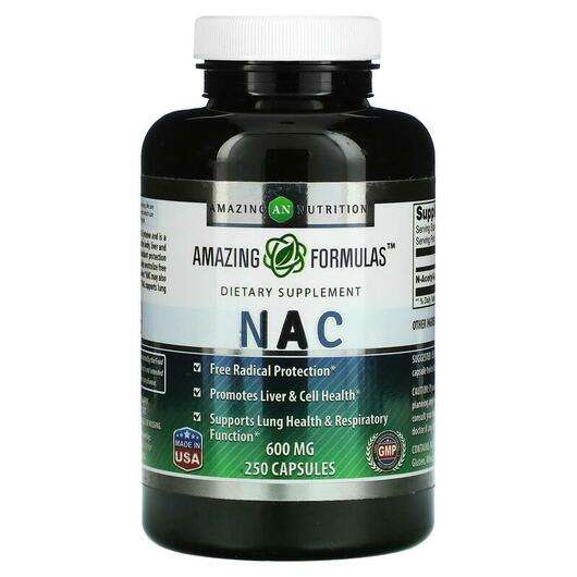 Основне фото товара Amazing Nutrition, NAC 600 mg, NAC N-Ацетил-L-Цистеїн, 250 капсул