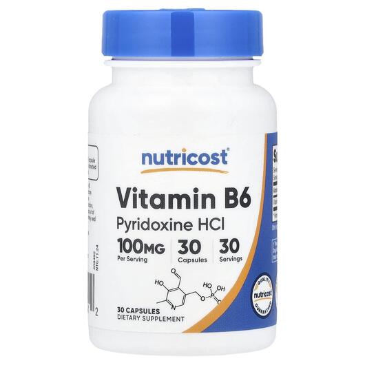 Основне фото товара Nutricost, Vitamin B6 100 mg, Вітамін B, 30 капсул