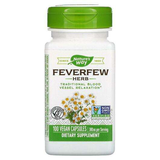 Основне фото товара Nature's Way, Feverfew Herb 380 mg 100 Vegan, Піретрум 380 мг,...