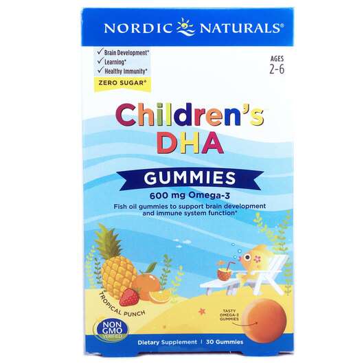 Основне фото товара Nordic Naturals, Children's DHA Gummies, Дитяча ДГК, 30 цукерок