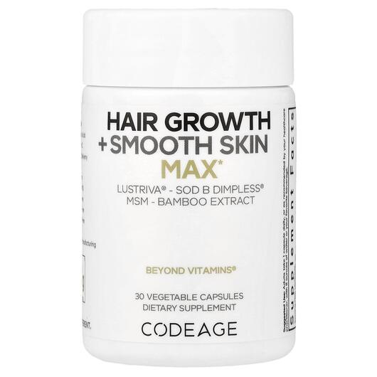 Основное фото товара Поддержка роста волос, Hair Growth + Smooth Skin Max, 30 капсул