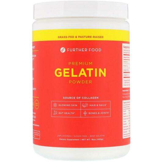 Основне фото товара Further Food, Premium Gelatin Powder, Желатин, 450 г