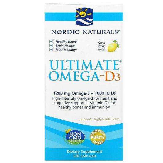 Основное фото товара Nordic Naturals, Ультимейт Омега, Ultimate Omega-D3, 120 капсул