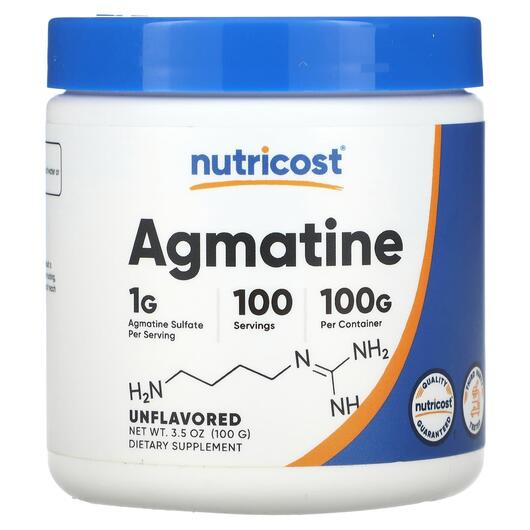 Основне фото товара Nutricost, Agmatine Unflavored, Сульфат Агматину, 100 г