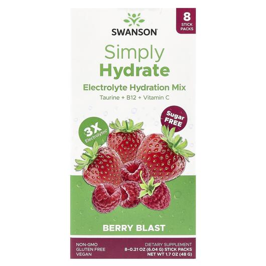 Основне фото товара Simply Hydrate Electrolyte Hydration Mix Berry Blast, Електроліти