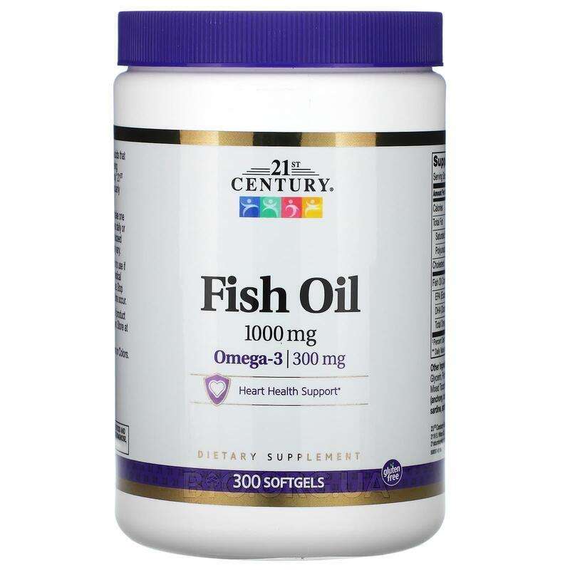 Fish Oil Omega 3 1000 mg 300 Softgels 21st Century Health Care