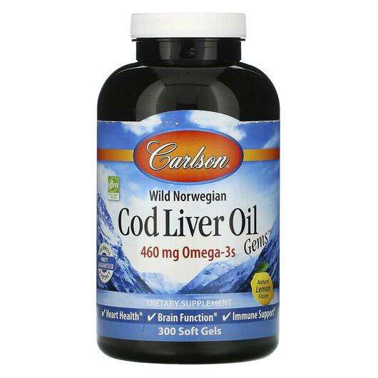 Основне фото товара Wild Norwegian Cod Liver Oil Gems Natural Lemon 230 mg, Олія з...