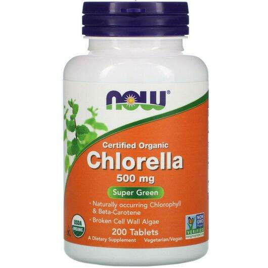 Основное фото товара Now, Хлорелла 500 мг, Chlorella 500 mg, 200 таблеток