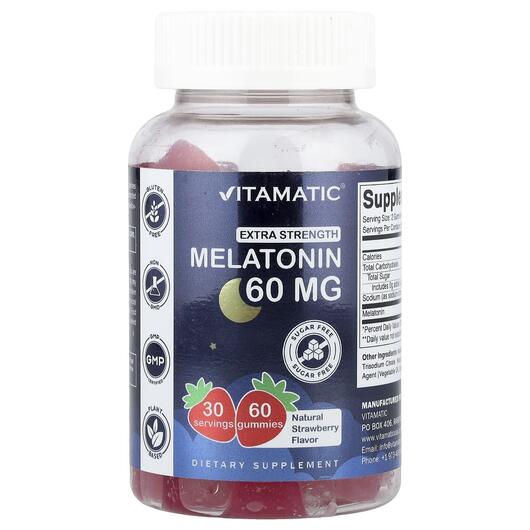 Основное фото товара Melatonin Gummies Natural Strawberry Sugar, Мелатонин, 60 таблето
