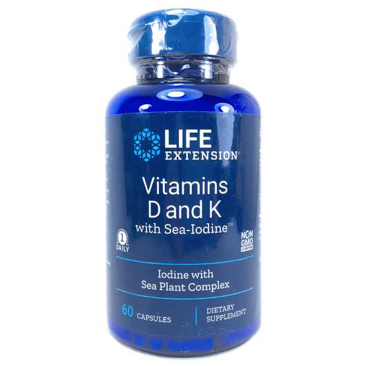 Основне фото товара Life Extension, Vitamins D and K with Sea-Iodine, D&K з мо...