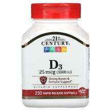 21st Century, Витамин D, Vitamin D3 25 mcg 1000 IU, 250 Rapid ...
