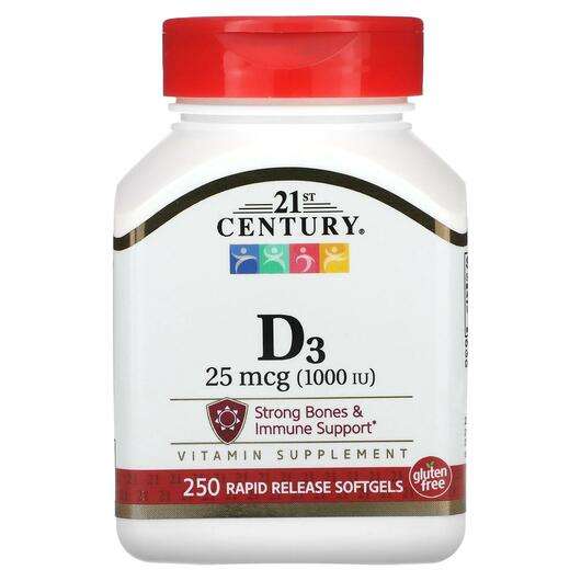 Основное фото товара 21st Century, Витамин D, Vitamin D3 25 mcg 1000 IU, 250 Rapid ...