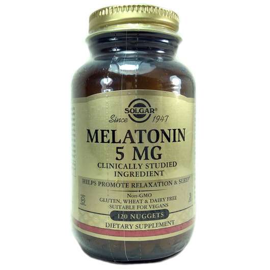 Основне фото товара Solgar, Melatonin 5 mg, Мелатонін 5 мг, 120 нагетсів