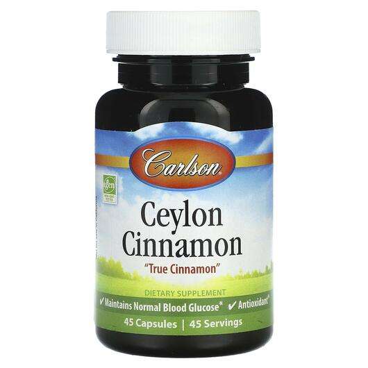 Основне фото товара Carlson, Ceylon Cinnamon, Антиоксиданти, 45 капсул