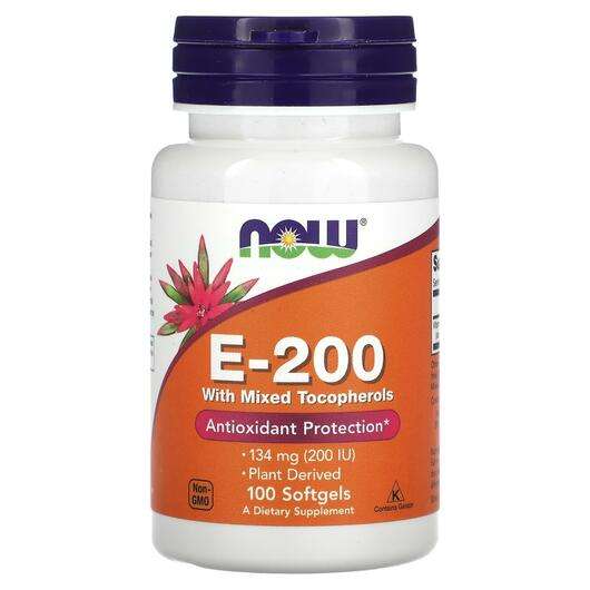 Основное фото товара Now, Витамин E Токоферолы, E-200 with Mixed Tocopherols 134 mg...