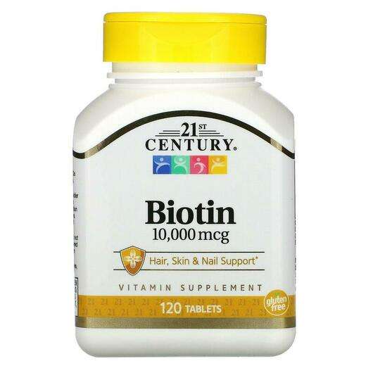 Основне фото товара 21st Century, Biotin 10000 mcg, Біотин 10000 мкг, 120 таблеток