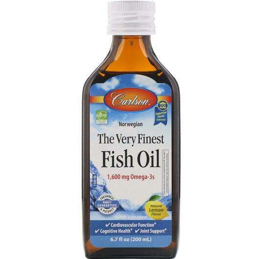 Основне фото товара Carlson, The Very Finest Fish Oil, Риб'ячий жир Омега-3 1600 м...