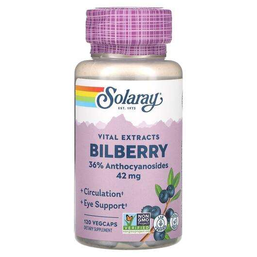 Основне фото товара Solaray, Vital Extracts Bilberry 42 mg, Чорниця, 120 капсул