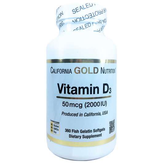 Основне фото товара Vitamin D3 50 mcg 2000 IU, Вітамін D3 50 мкг 2000 МО, 360 капсул