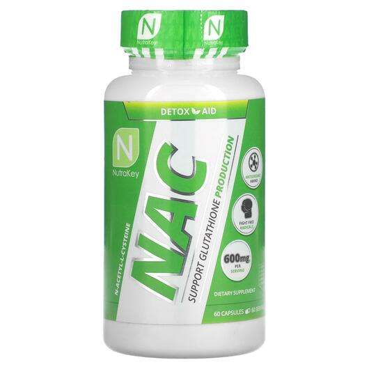 Основне фото товара Nutrakey, NAC, NAC N-Ацетил-L-Цистеїн, 60 капсул