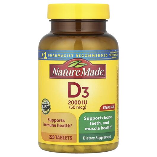 Основное фото товара Nature Made, Витамин D3 Холекальциферол, Vitamin D3, 220 таблеток