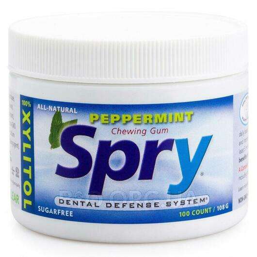 Spry Chewing Gum Peppermint Sugar Free 100 Count, Жувальна гумка, 108 г