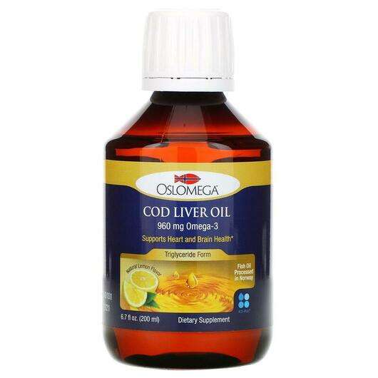 Norwegian Cod Liver OilNatural Lemon Flavor 960 mg, Масло з печінки тріски, 200 мл