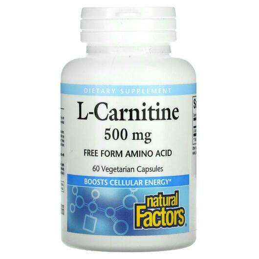 Основне фото товара Natural Factors, L-Carnitine 500 mg, L-Карнітин, 60 капсул