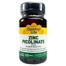 Country Life, Пиколинат Цинка 25 мг, Zinc Picolinate, 100 табл...