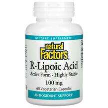 Natural Factors, R-Lipoic Acid 100 mg, R-Ліпоєва кислота, 60 к...